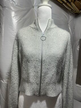 William Rast Light Gray Ribbed Zip Sweater